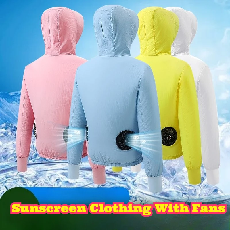 Anti UV Sun Protection Coat Built Cooling Fan Thin Breathable Quick Dry Long Sleeve Lightweight Air Cool Outfit Outdoor Cycling