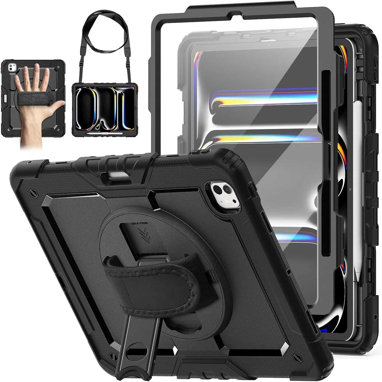 

Shockproof Case For iPad A16 11th 2025 Air 11 Kickstand Cover iPad Pro 11 12.9 13 2018-2024 Air 4 5 10.9+Screen Protector+Strap