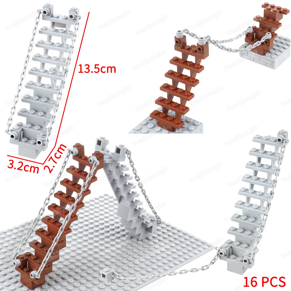 Stackable Iron chain Handrail Staircase Building Block MOC Wasteland Housing Training Outdoors Scene Equipment Model Gifts Toys