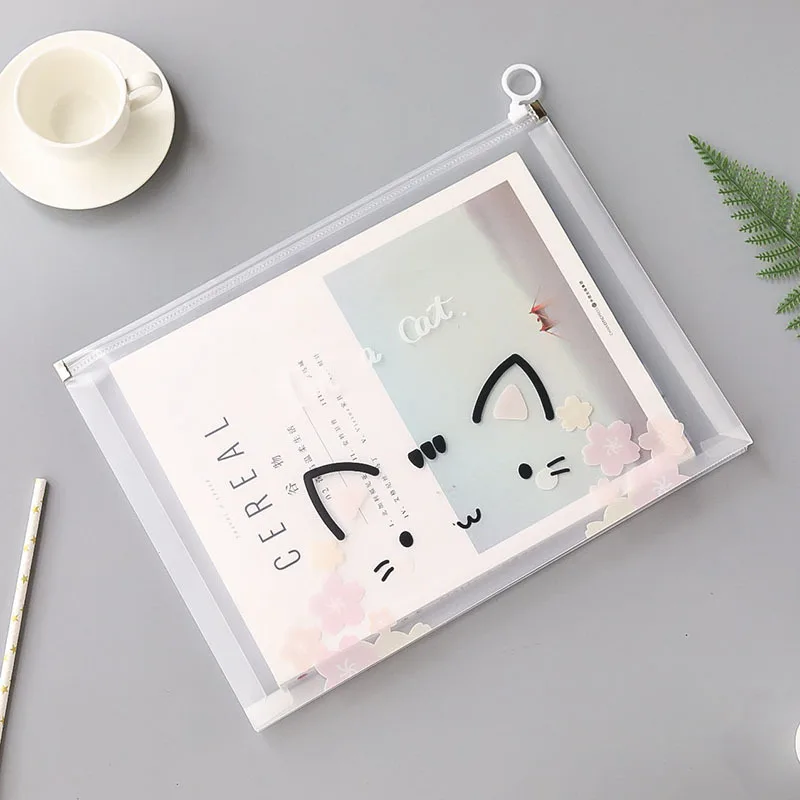 A4 File Folder 4Pcs/Pack Zip Pocket File Storage Bags Transparent PP Waterproof File Folder