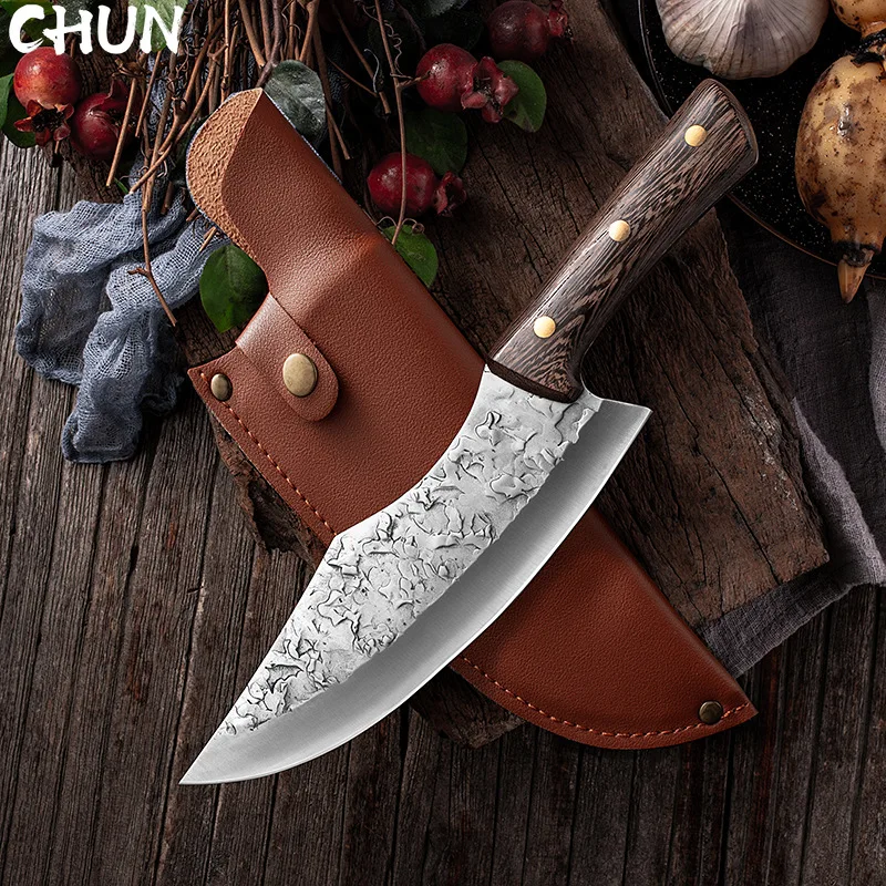 Forged Boning Knife Butcher Knife Full Tang Cleaver Fish Meat Knives Serbian Chef Slicing Cutter Knife Kitchen Cooking Knife