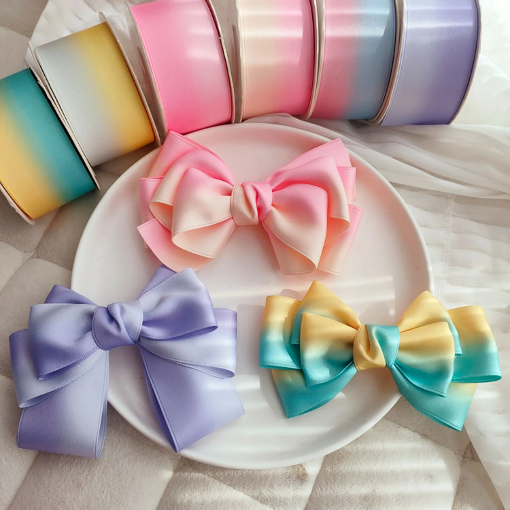 

1 meter Thick Gradient Satin Ribbon for DIY Hair Bows Gift Wrapping Sewing Crafts and Handmade Accessories in Multiple Pastel Co