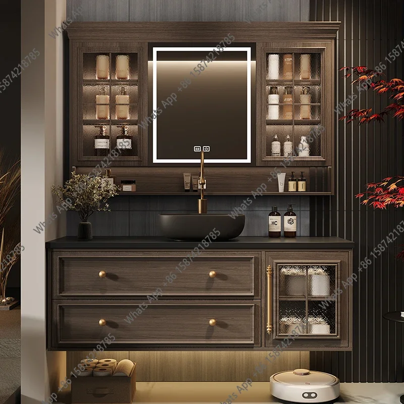 VK N Bathroom Vanity With Aesthetic French Retro Oak Bathroom Cabinet Rock Plate Wash Basin Combination Bathroom Custom Wash Bas