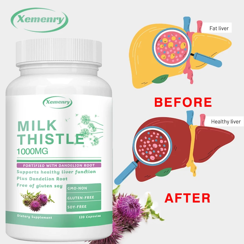 

Milk Thistle Capsules 1000mg - with Dandelion Root - Liver Detox and Cleanse, Promotes Skin and Digestive Health