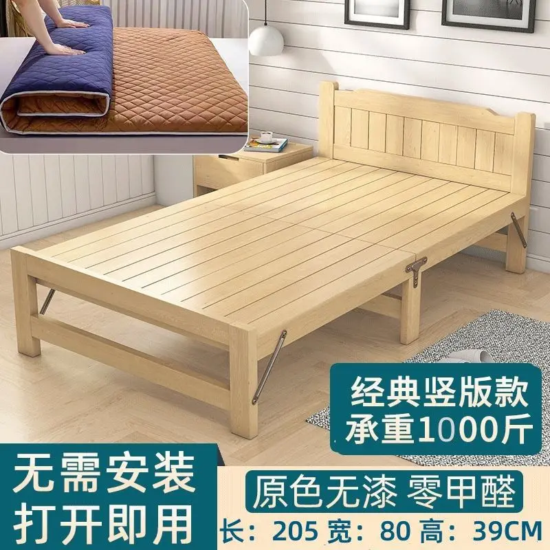 Solid Wood Foldable Bed Rental House Durable Single Bed Adult Simple Household Hard Board Rental Room Bed Children