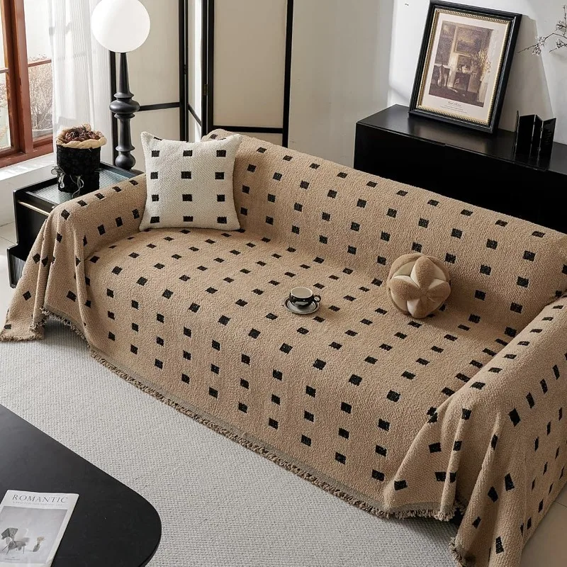 Thick Plush Checkered Sofa Cover for Thickened Sofa Cushions To Prevent Cats From Scratching. Double-sided Sofa Cover.