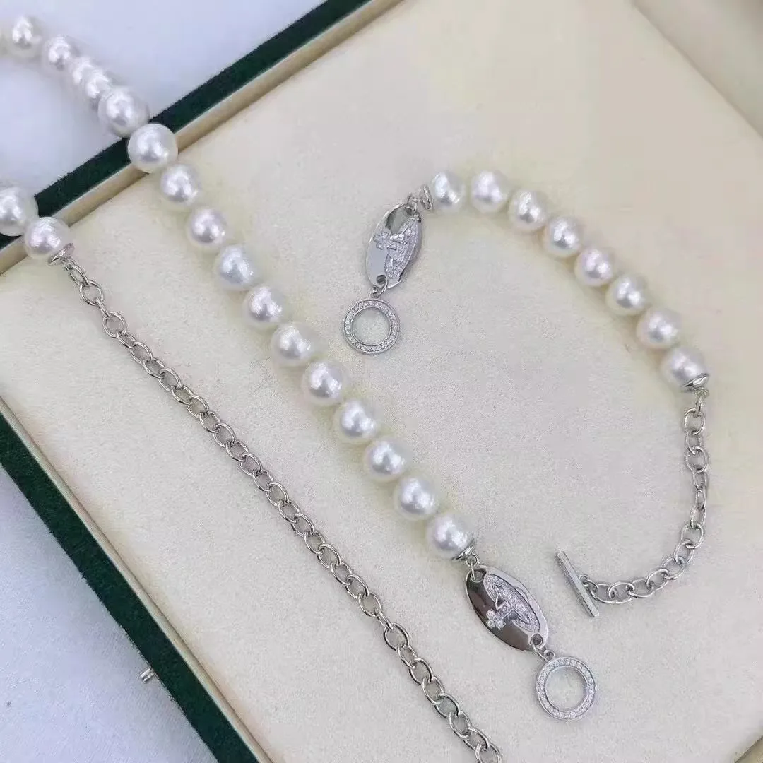 

MeiBaPJ 6mm Natural Nearround Pearls Jewelry Set 925 Silver Necklace & Bracelet Fine Wedding Jewelry for Women