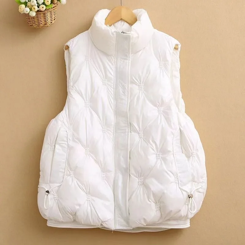 Chaleco de algodón para mujer, chaleco holgado con cuello levantado, acabado brillante, ropa de abrigo sin mangas sin lavado, chaleco cómodo y cálido para mujer