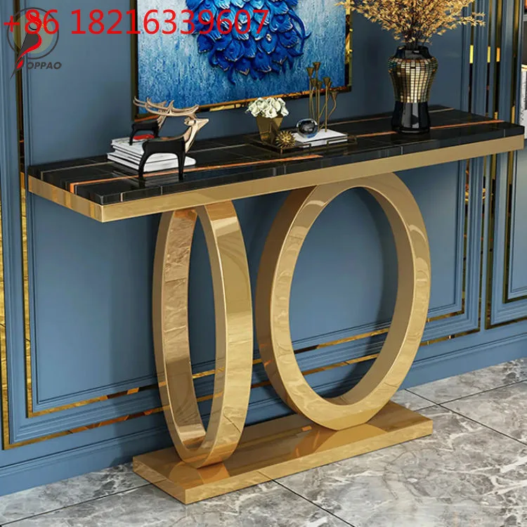 Light luxury rock slab entrance platform stainless steel titanium marble entrance modern simplicity