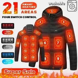 21 Areas Heated Jacket Men USB Electric Smart Hooded Coat Self-heating Clothes Vests Casual Ski Cold-proof Thermal Padded Jacket