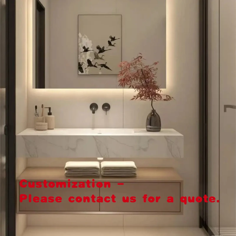 

Настраиваемый зеркальный шкаф для ванной комнаты в стиле Light Luxury, современный гостиничный дизайн с подсветкой, изготовлен из деревянных панелей.