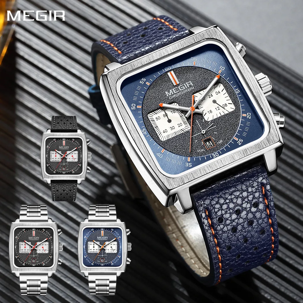 

MEGIR мужские спортивные военные наручные часы с большим циферблатом, деловые повседневные часы, водостойкий мужской хронограф, часы с датой, 24 часа 2182