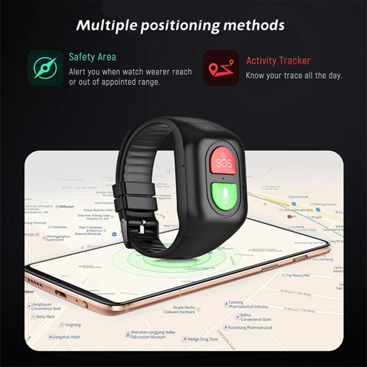 Anti-Wandering Sports Smart Watch para idosos, pulseira rastreador SOS, freqüência cardíaca, monitor de sangue, alarme de emergência, rastreamento GPS, 4G