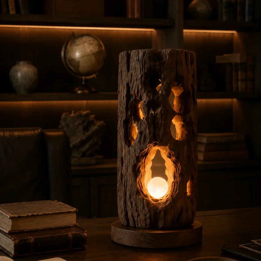 Handcrafted Wooden Decorative Items From Hollow Caves And Logs Featuring A Wabi-sabi Style For The Living Room Table Decoration