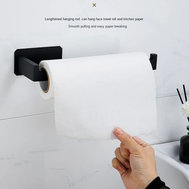 Self-adhesive Black Bathroom Hardware Accessories Set Stainless Steel Toilet Paper Holder Towel Bar Hook Bathroom Accessories