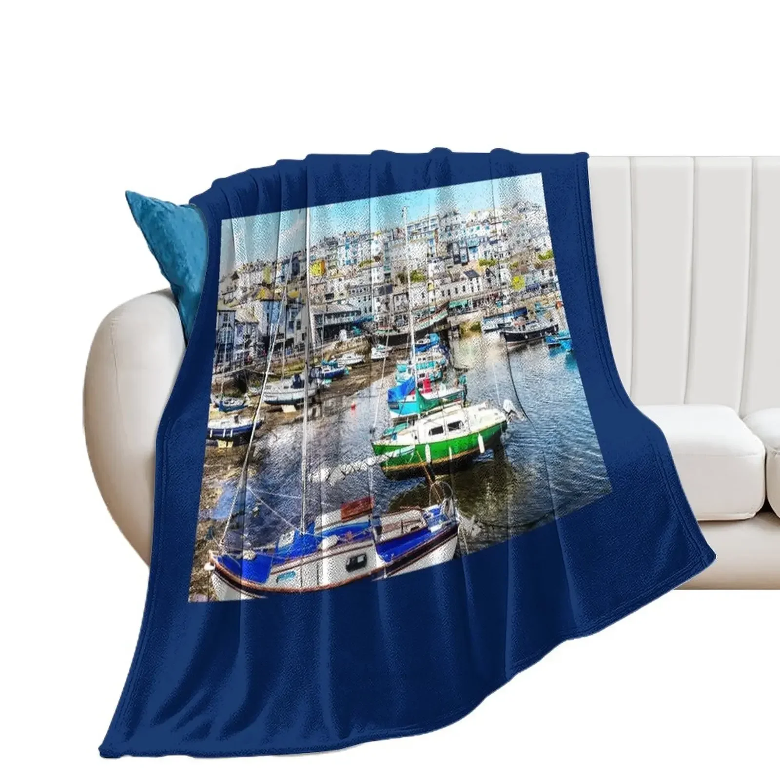 Brixham Harbour, Devon Throw Blanket Kid'S Moving Flannel Fabric Thins Blankets