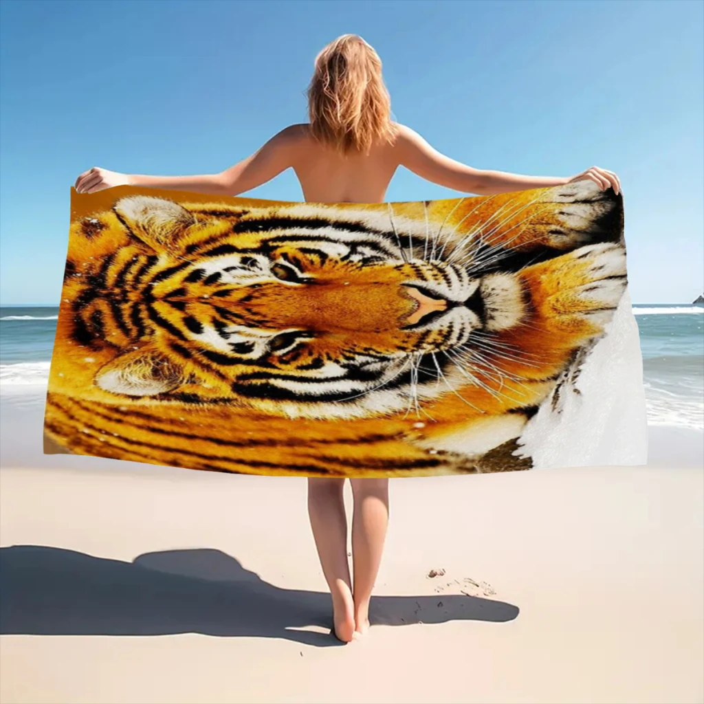 Siberian Tiger Beach Towel  Poncho Bathing Towels Cover-ups Quick Dry Sand Free Yoga Spa Gym Pool