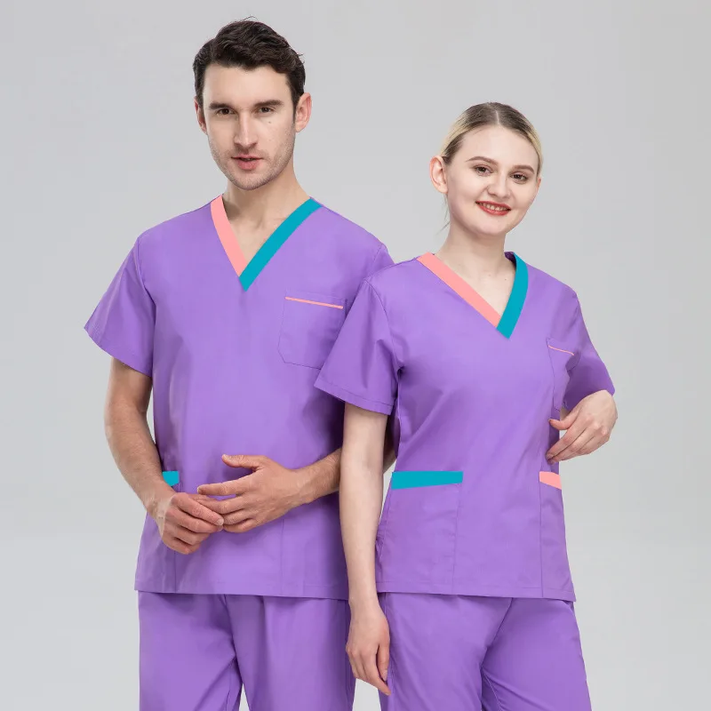 Kolorowa kieszeń z wiązaniem w kształcie litery V, prosty i modny mundurek pielęgniarski, szpital dla zwierząt domowych, salon kosmetyczny