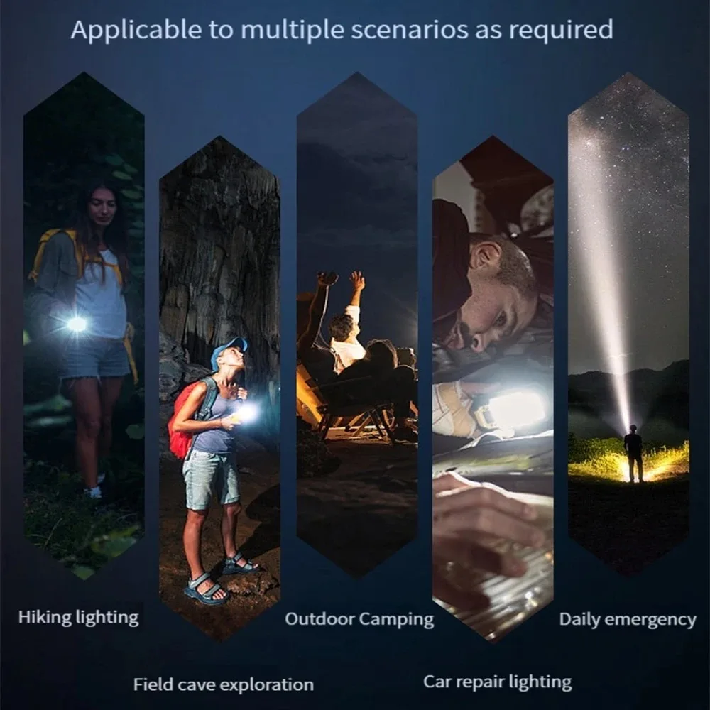 High Power LED Flashlight USB Rechargeable Zoomable Lantern Lamp With Side COB Strong Light Tactical Torch Long Range Spotlight