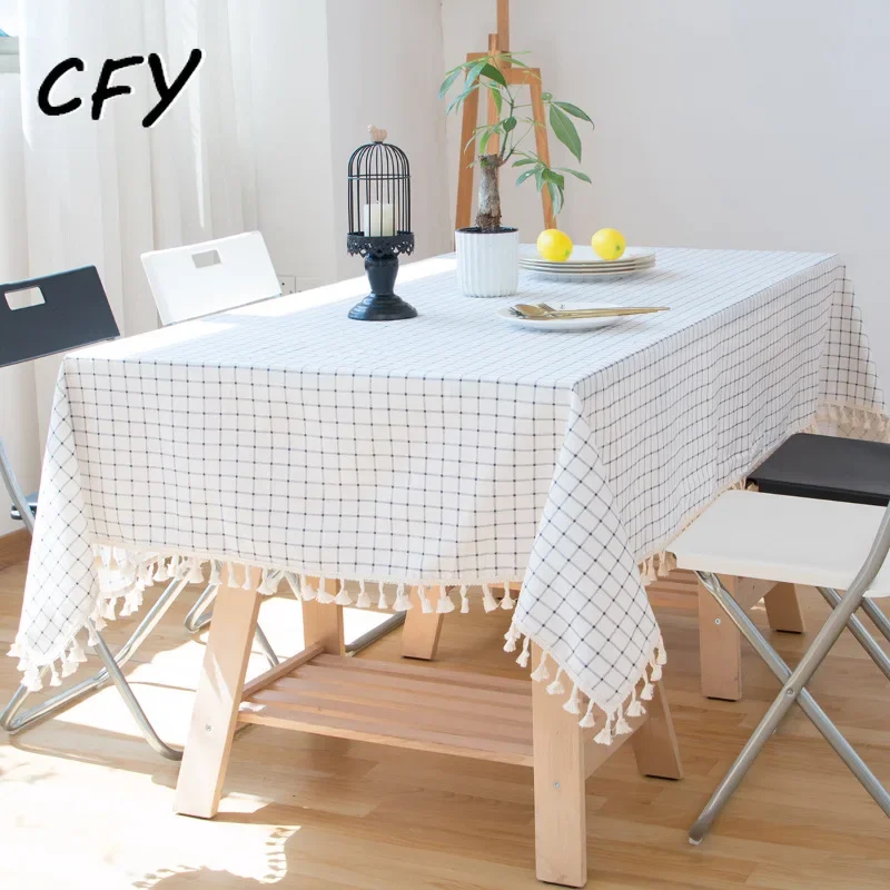 

Artistic Yarn-dyed Plaid Cotton Linen Rectangular Tablecloth Home Coffee Dining Table Fireplace Microwave Cover