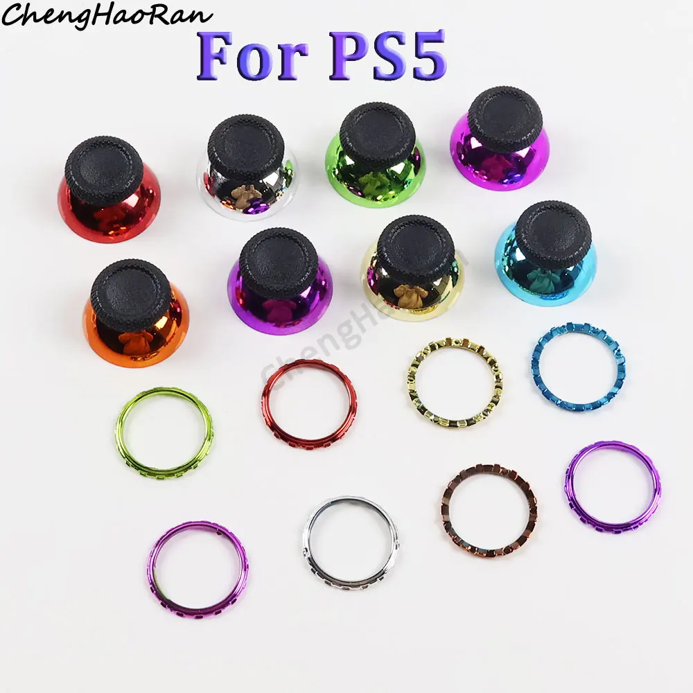 

2 Pcs 3D Analog Mushroom Cap and Plated Ring For Dualsense 5 PS5 Controller Handle Remote Stick Cover Repair Replacement Parts