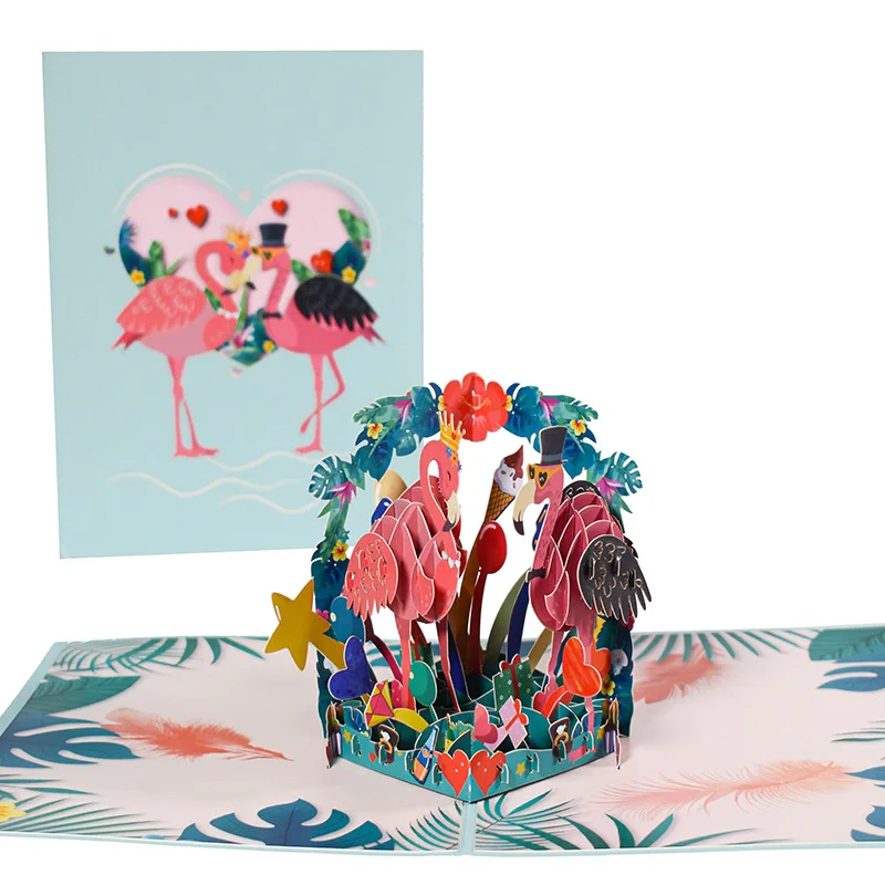 

2Pcs 2026 New Valentine's Day Greeting Card: Flamingo 3D Pop-Up Handcrafted Paper Sculpture Card