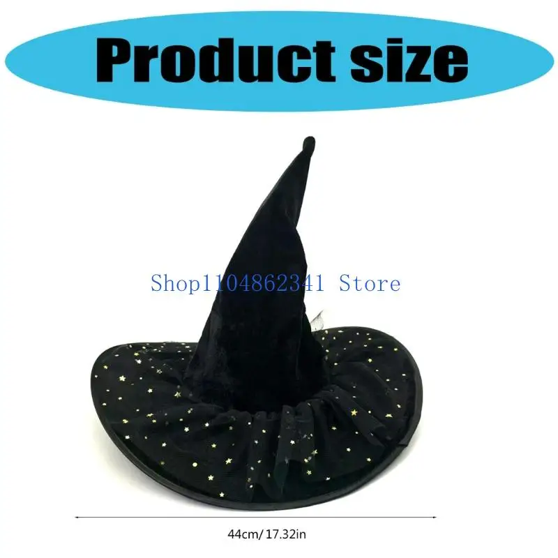 5asd Halloween Wizard Hat Large Black Witches Witch Hat Star Lace Witch Caps Fashion Pointed Hat Halloween Cosplay Costumes
