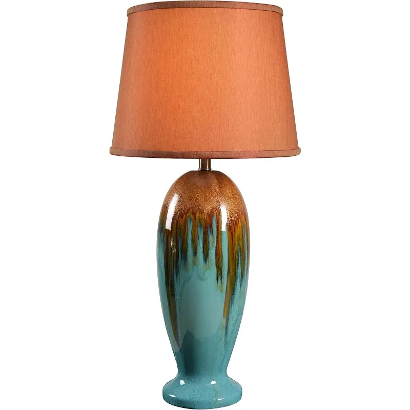 32366TEAL Tucson End Table Lamp, Teal Ceramic Glaze Large