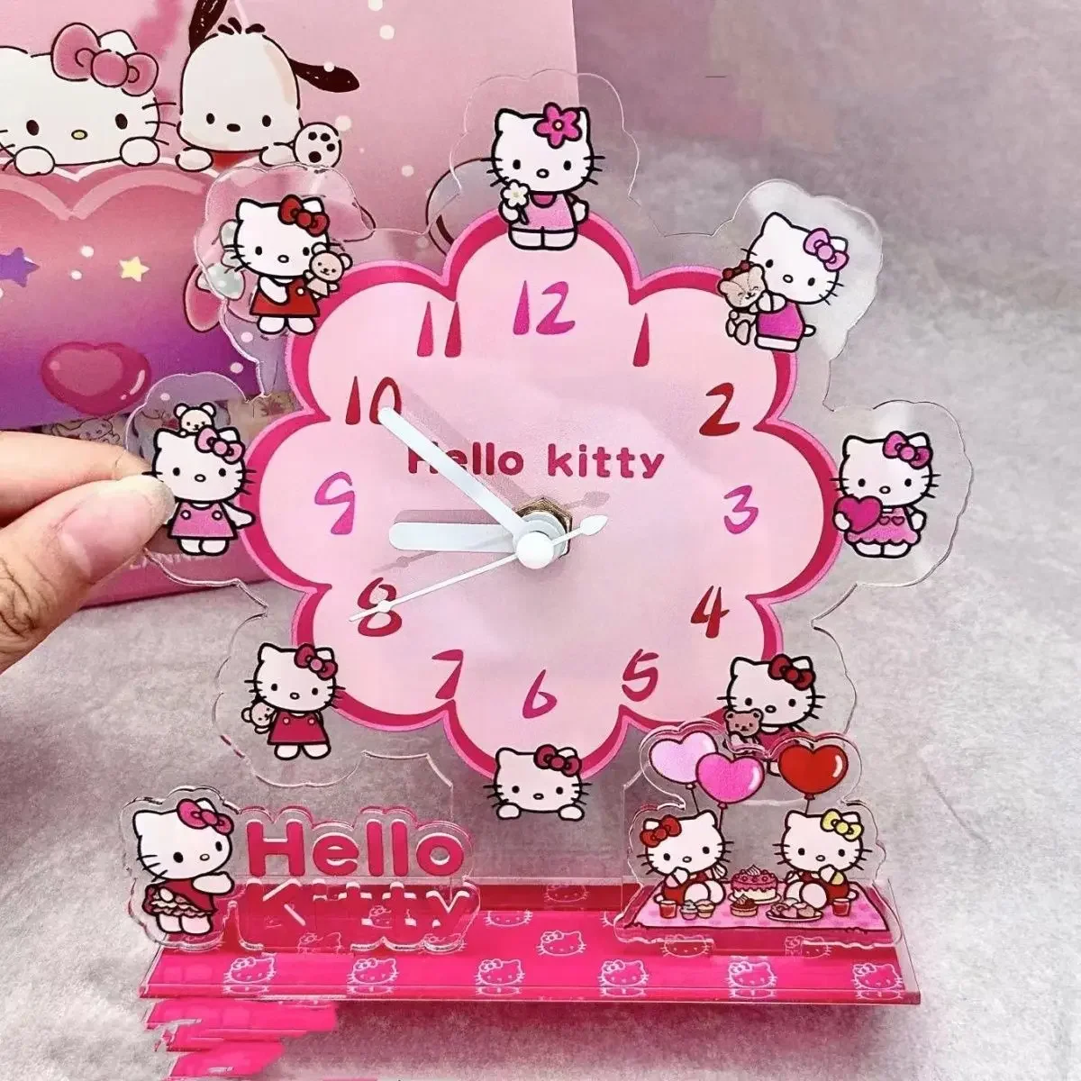 New Hello Kitty Acrylic Stand Figure Anime Peripherals Cute Originality Ferris Wheel Time Clock Desktop Ornament Collection