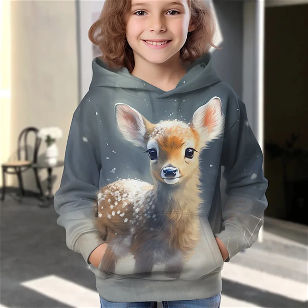 kawaii Hoodie Animal Deer 3D Print Streetwear Boys Girls Sweatshirt Oversized Unisex Hoodies Kids Hooded Pullovers Tops Clothing