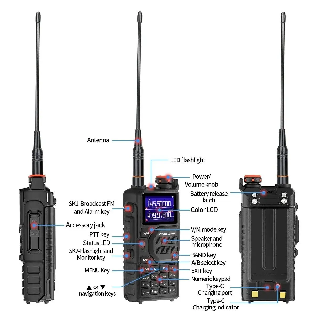 2 قطعة جديد BaoFeng UV-K5 Plus الهواء الفرقة اسلكية تخاطب 10 واط اللاسلكية نسخة تردد DTMF طويلة المدى هام اتجاهين راديو للتخييم