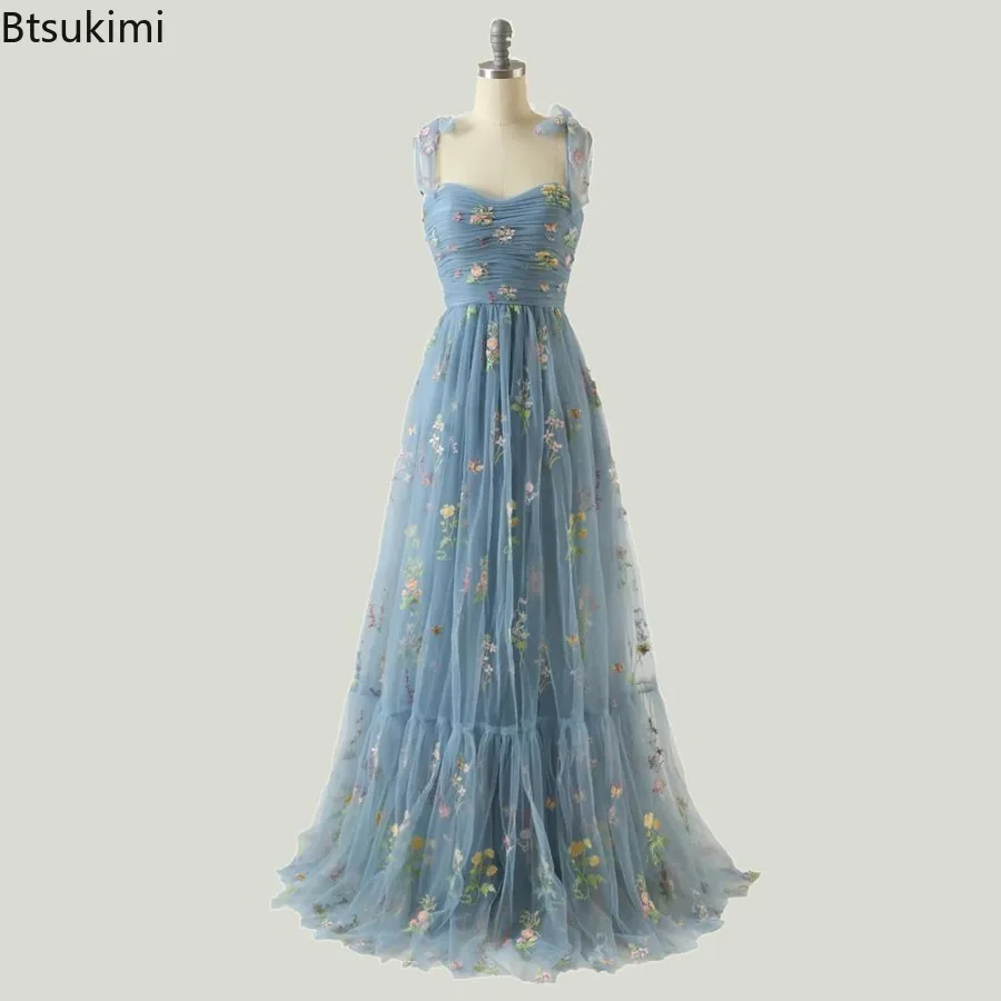 2025 جديد إمرأة أنيق فستان الحفلات المسائية شبكة حزام بلا أكمام الدانتيل التطريز دبي مأدبة فستان فساتين لحضور الحفلات الموسيقية الإناث Vestidos #3