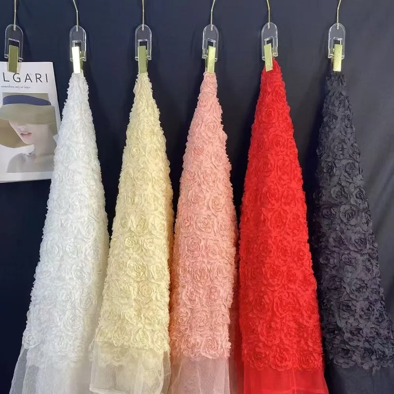 

NewHigh-endThree-dimensional Floating Flower Rose Hook Flower Embroidery Lace Fabric Handmade Wedding Dress Clothing Accessories
