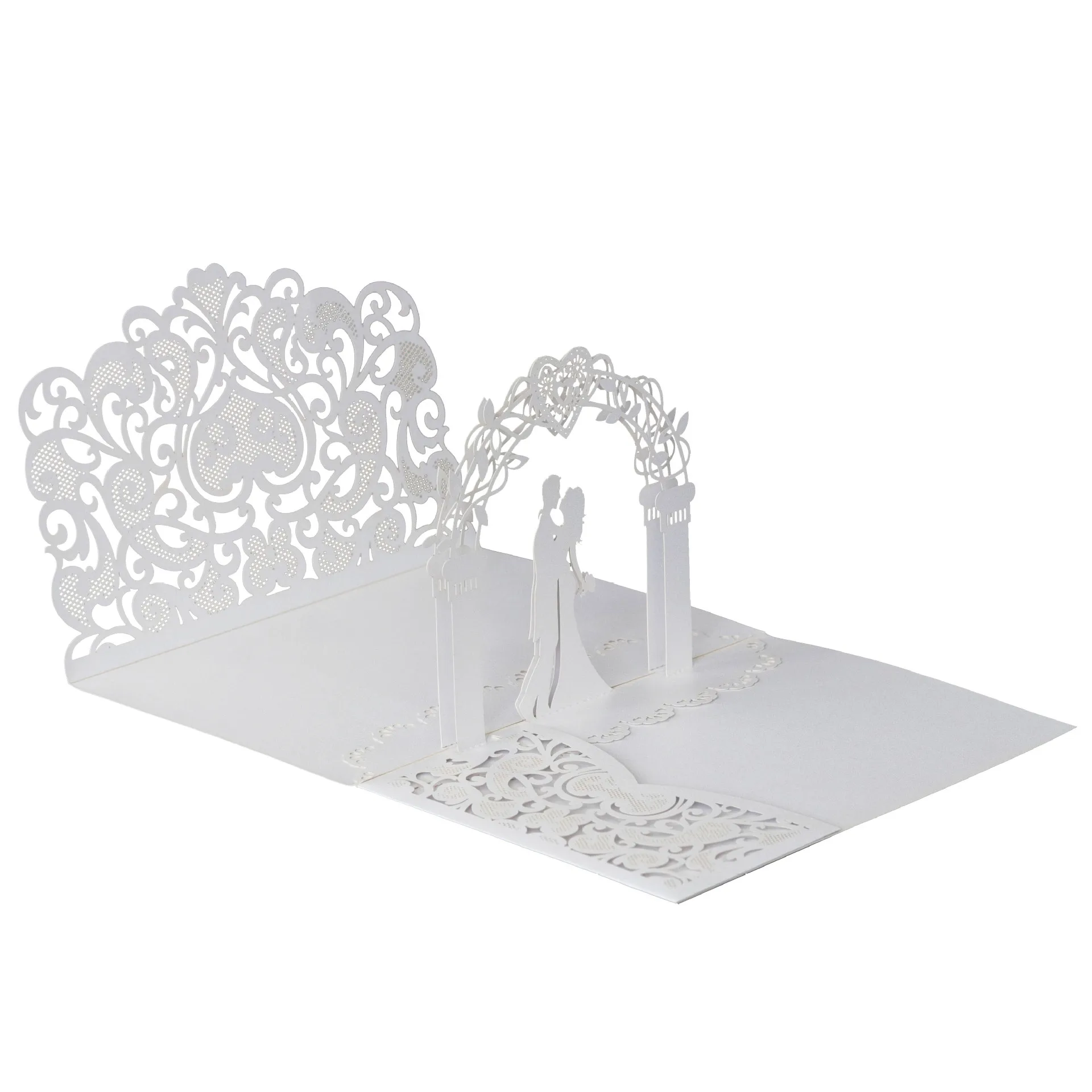 100/50 قطعة ثلاثية الأبعاد غطاء بطاقة دعوة الزفاف الأزواج المنبثقة الزفاف الليزر القلب حفلة خطوبة الثلاثي للطي دعوات قذيفة #2