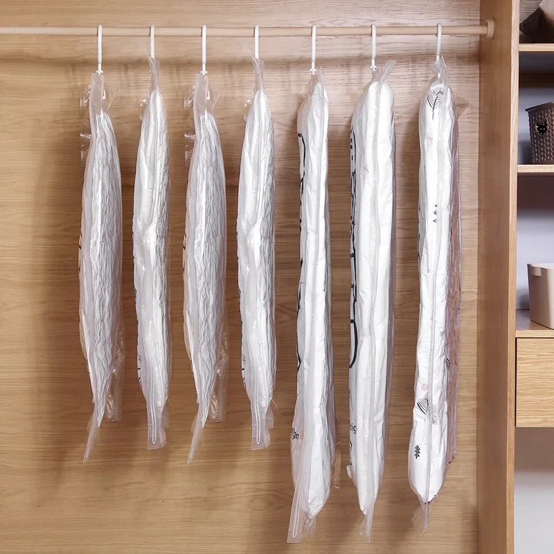 Vacuum Hanging Storage Bags Space Saving Clothes Compression Covers Reusable Closet Bag For Down