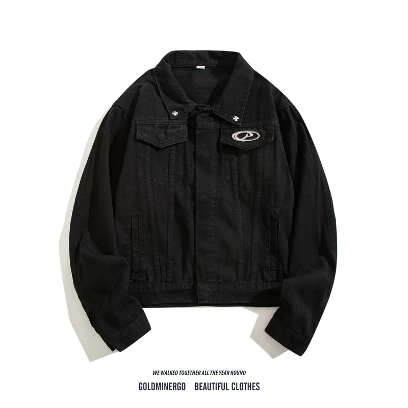 

Мужская джинсовая куртка в стиле ретро, свободного кроя, с воротником CleanFit, в американском повседневном стиле, для молодежи, весна-осень...