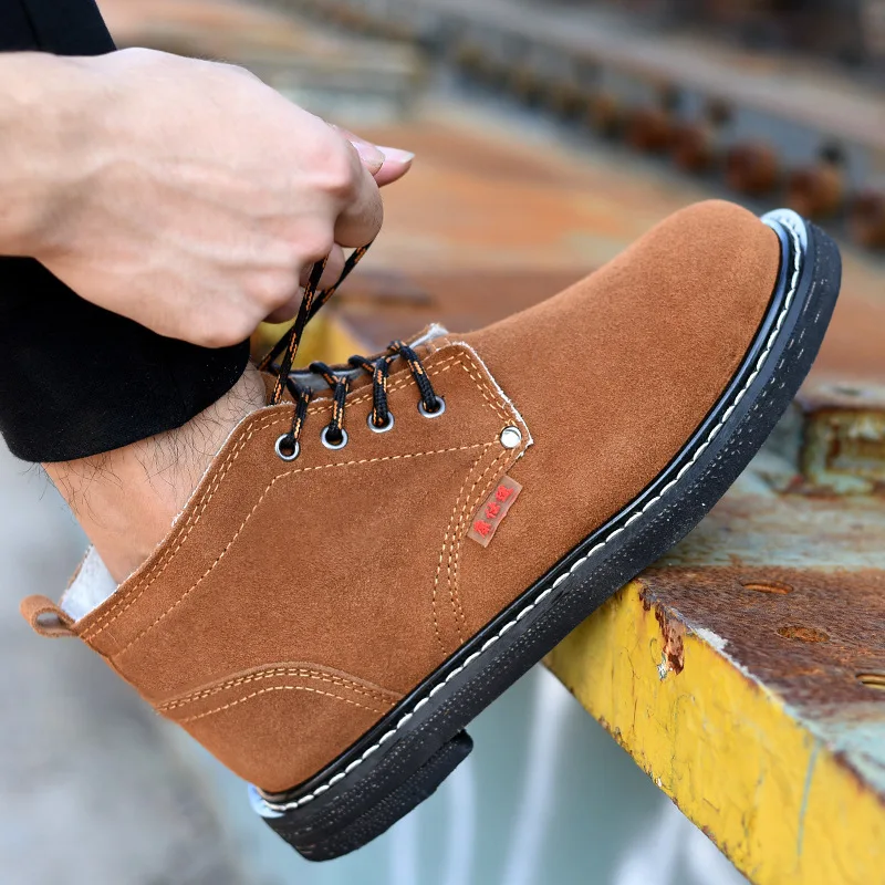 

Мужские рабочие ботинки со стальным носком, дышащие, износостойкие, с защитой от проколов, из замши, для защиты рук и ног