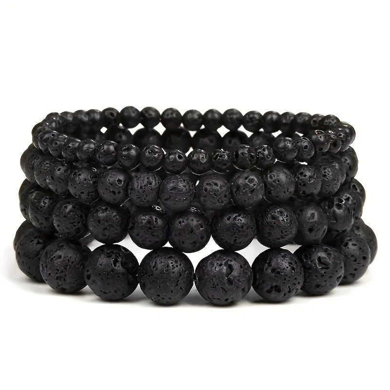 6-12MM Natürliche Vulkanische Perlen Armband Männer Schwarz Lava Armbänder Ätherisches Öl Diffusor Elastische Kette Armreifen Für Frauen schmuck