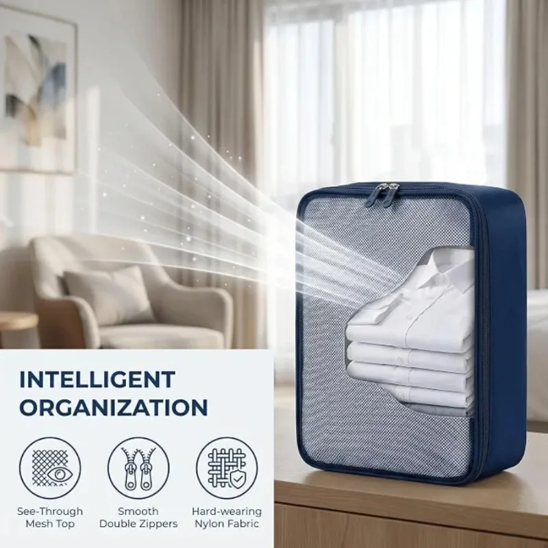2/4/6Pcs 40*30*12CM Foldable Packing Cubes Luggage Packing Organizers for Travel Lightweight,See Through Breathable Mesh Design