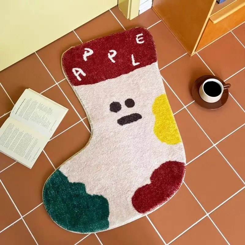 

Креативный рождественский чулок, небольшой струящийся ковер - большой размер, нескользящий мягкий ковер, милый декор для комнаты, домашний коврик для входной двери в ванную комнату