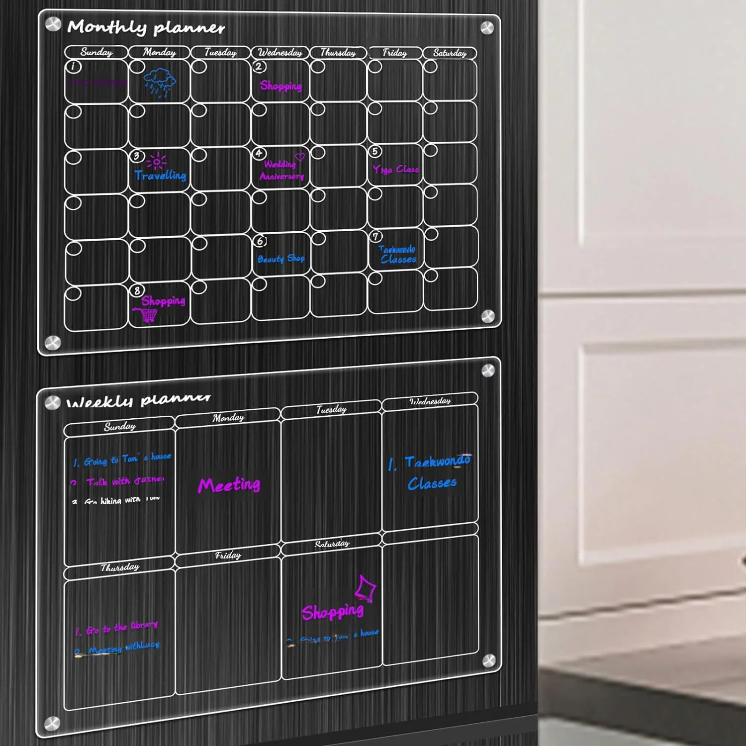 Reusable Magnetic Acrylic Fridge Calendar Planner Board For Monthly Weekly Use Dry Erase Feature