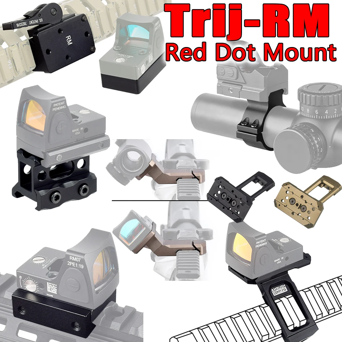 Metal RM Red Dot Sight Offset Mount 45 Degree Side Mount Optics Mounting Base Accessories RM Red Dot Holographic Raiser Bracket
