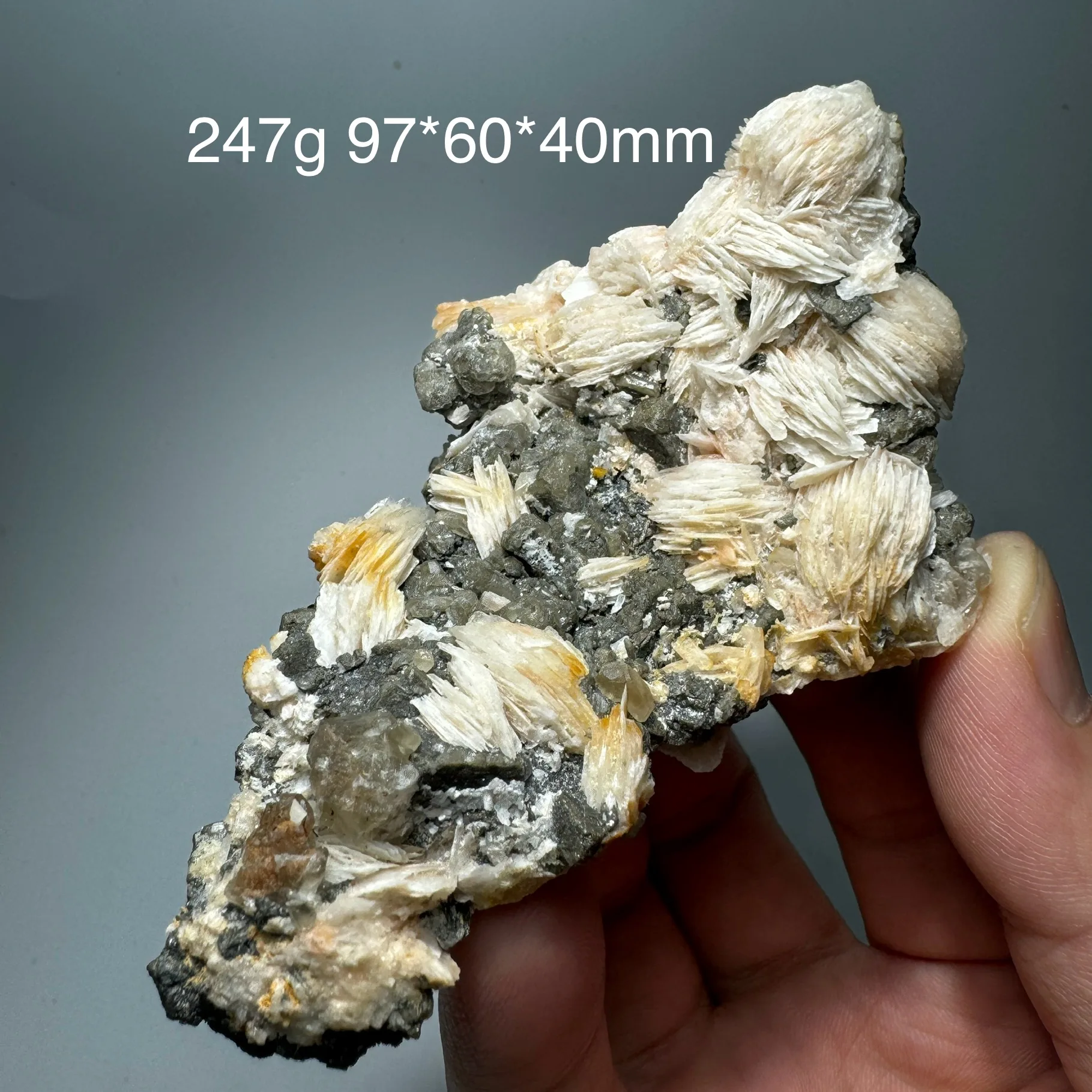 247g Natural Barite Cerussite Gold Fluorescent Effect With Galena Symbiosis Mineral Specimen Crystal Quartz Home Decor