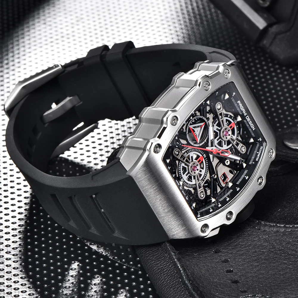 PAGANI تصميم الهيكل العظمي ساعات كوارتز VH88 الياقوت الزجاج 50 متر مقاوم للماء ساعة من الفولاذ المقاوم للصدأ للرجال reloj hombre PDYS011