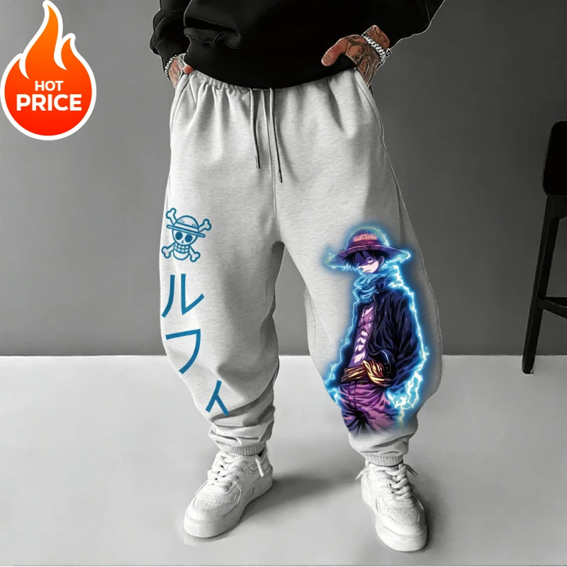 لوفي أنيمي قطعة واحدة Harajuku الرجال خمر السراويل الرياضية الشتوية الشارع الشهير المتضخم النساء طماق غير رسمية Sweatpants للجنسين بوت