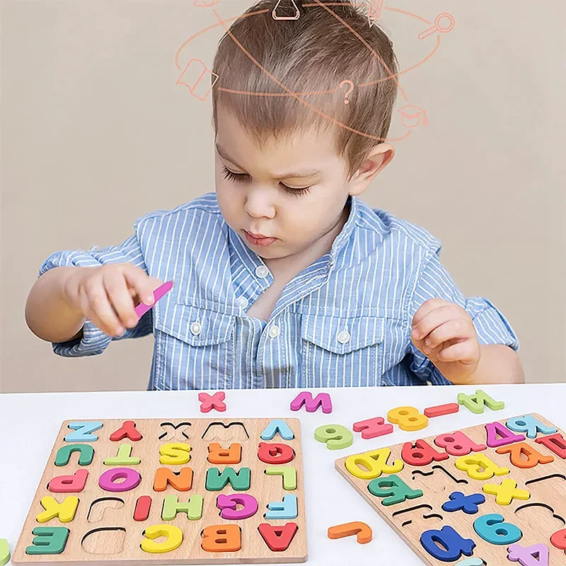 Kleurrijke Alfabet Nummer Houten Puzzels Kinderen Intelligent Matching Game Kleuters Vroeg Educatief Speelgoed