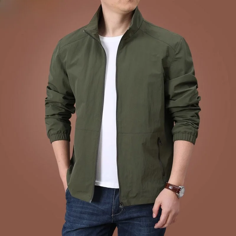 

Легкая демисезонная мужская повседневная куртка с воротником-стойкой, быстросохнущая, дышащая, приталенного кроя, в городском стиле, на молнии