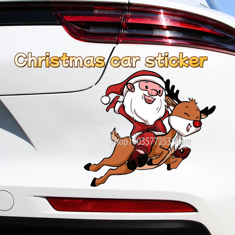 1PC Car Santa Claus Riding Elk Pattern Decoration Side Window Bumpers Stickers Christmas Household Holiday Christmas Stickers