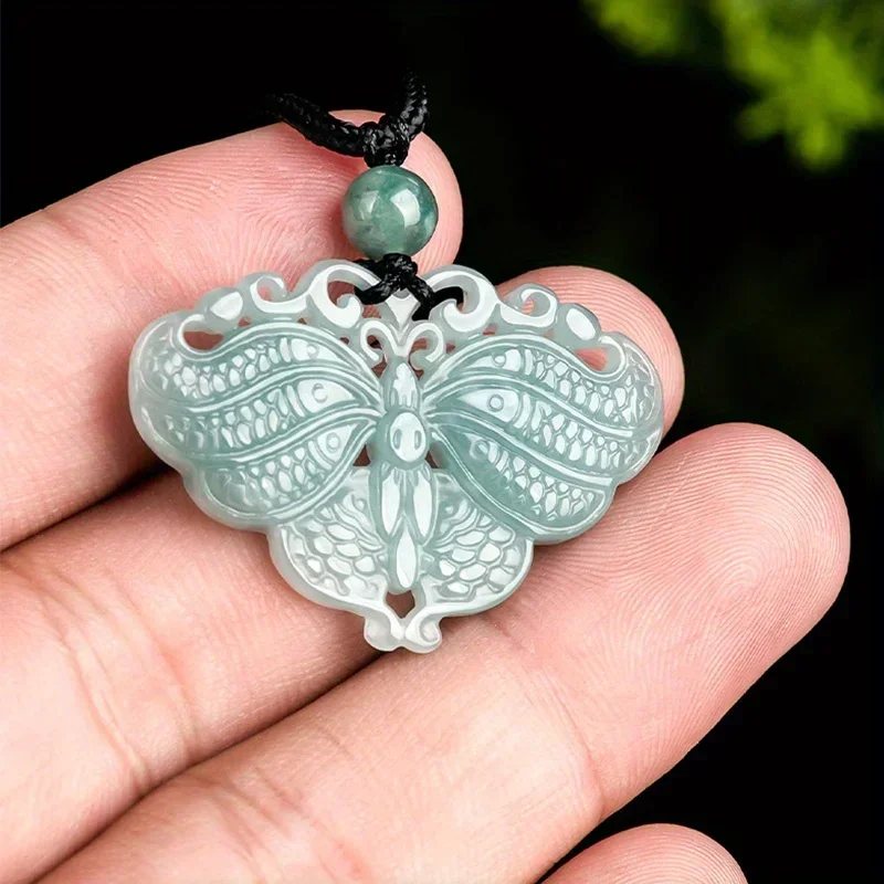 

Unisex handmade rope pendant, exquisite natural stone butterfly double