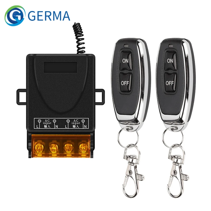 GERMA 433Mhz Wireless Remote Control Switch AC 110V 220V 30A Relay 1CH Receiver Controller and 2botton RF 433 Mhz Transmitter 